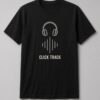 Click Track Headphones unisex t-shirt in black with studio headphones and sound wave bars