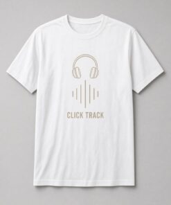 Click Track Headphones unisex t-shirt in white with studio headphones and sound wave bars