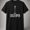 Cold Open Vintage Microphone unisex t-shirt in black with vintage microphone on a stand and tall lettering
