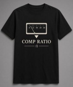 Comp Ratio Compressor Meter unisex t-shirt in black with analog compressor gain-reduction meter