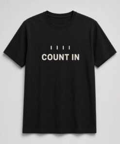 Count In Minimalist Drummer unisex t-shirt in black with four count-in beat marks above bold lettering