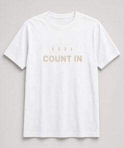 Count In Minimalist Drummer unisex t-shirt in white with four count-in beat marks above bold lettering