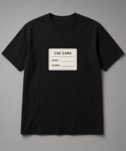Cue Card Songwriter unisex t-shirt in black with cream cue card with verse and chorus lines