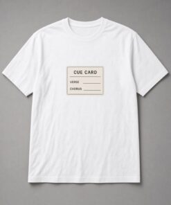 Cue Card Songwriter unisex t-shirt in white with cream cue card with verse and chorus lines