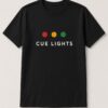 Cue Lights Backstage unisex t-shirt in black with red, amber and green cue light dots