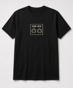 Cue Mix Studio Knobs unisex t-shirt in black with minimalist two-knob CUE MIX control panel