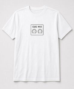 Cue Mix Studio Knobs unisex t-shirt in white with minimalist two-knob CUE MIX control panel