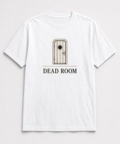 Dead Room Studio Door unisex t-shirt in white with recording studio door with a porthole window